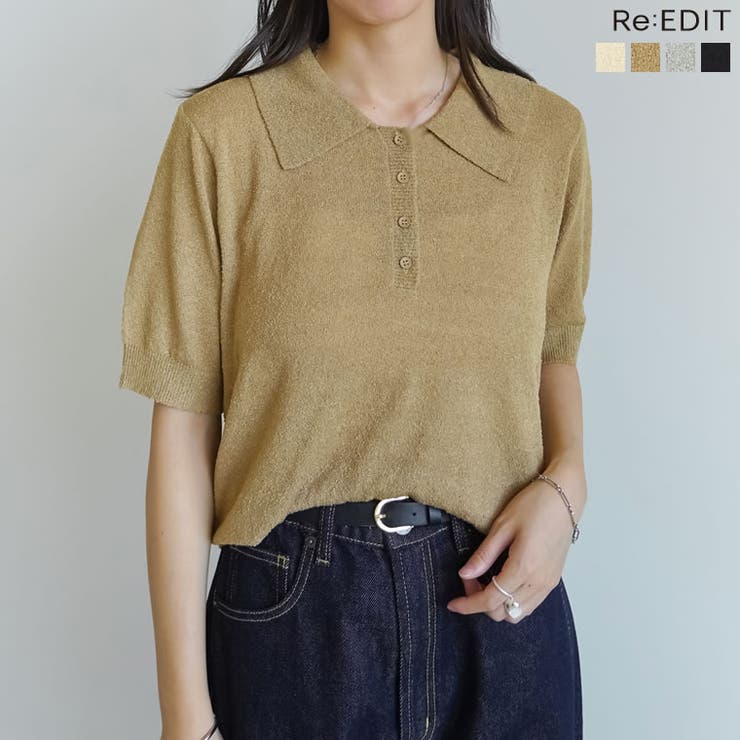 Re:EDIT リネンタッチポロカラーニットトップス トップス shoplistselect-10356219 SHOPLIST パッケージ画像