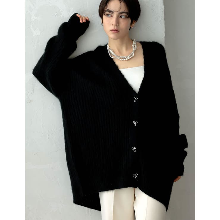 Re:EDIT [2024-25 WINTER PRE ORDER][MEISM by Re:EDIT]リボンボタンシャギーニットカーディガン トップス shoplistselect-10356304 SHOPLIST サンプル画像2