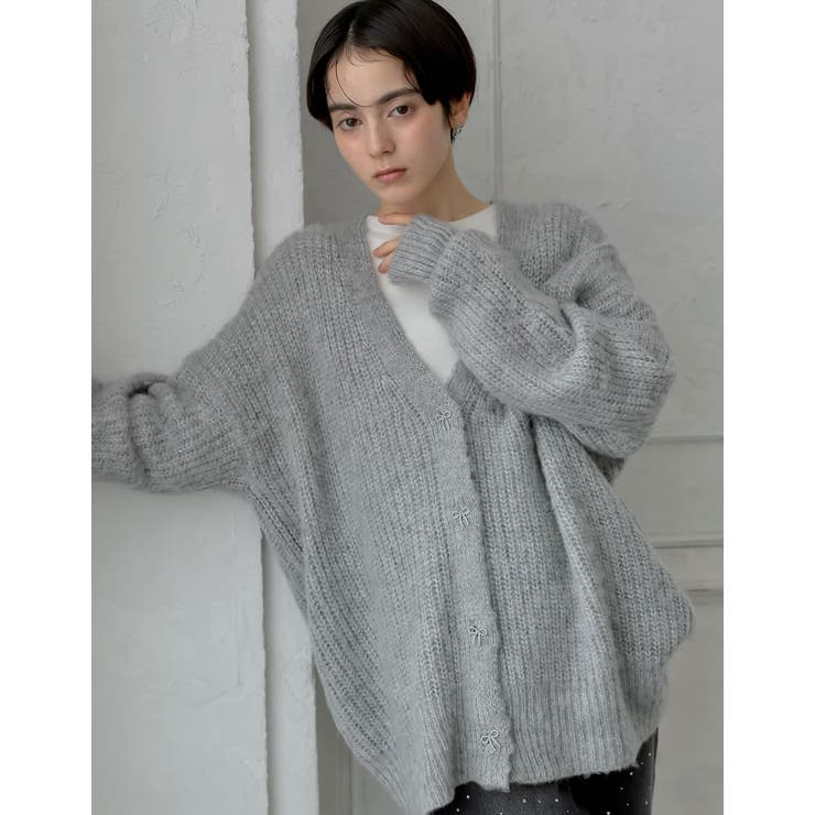 Re:EDIT [2024-25 WINTER PRE ORDER][MEISM by Re:EDIT]リボンボタンシャギーニットカーディガン トップス shoplistselect-10356304 SHOPLIST サンプル画像3