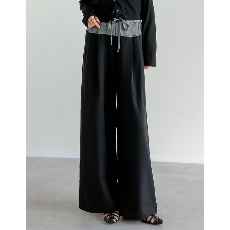 Re:EDIT ツイル×ヴィンテージライクサテン切り替えドロストパンツ パンツ・ズボン shoplistselect-10356429 SHOPLIST サンプル画像2