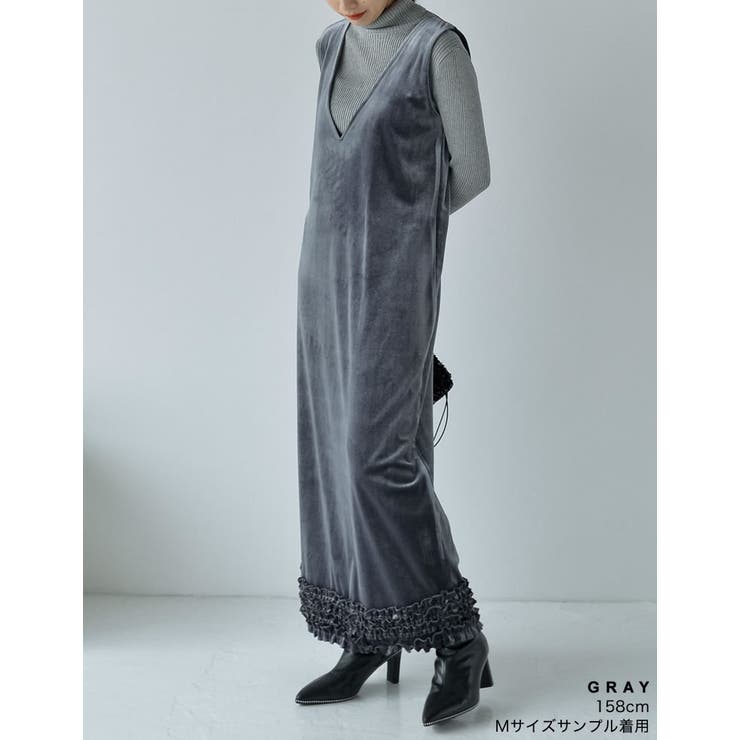 Re:EDIT [低身長サイズ有]深Vネック裾フリルベロアワンピース ワンピース・ドレス shoplistselect-10356682 SHOPLIST サンプル画像3