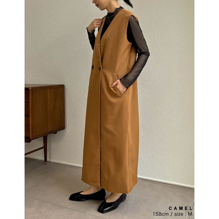 Re:EDIT コーデの主役に！ワンピ—ス風ロングジャケット [低身長サイズ有]カットツイルノースリーブワンピースジレジャケット ジャケット/アウター/ノーカラージャケット アウター(コート・ジャケットなど) shoplistselect-10356758 SHOPLIST サンプル画像3