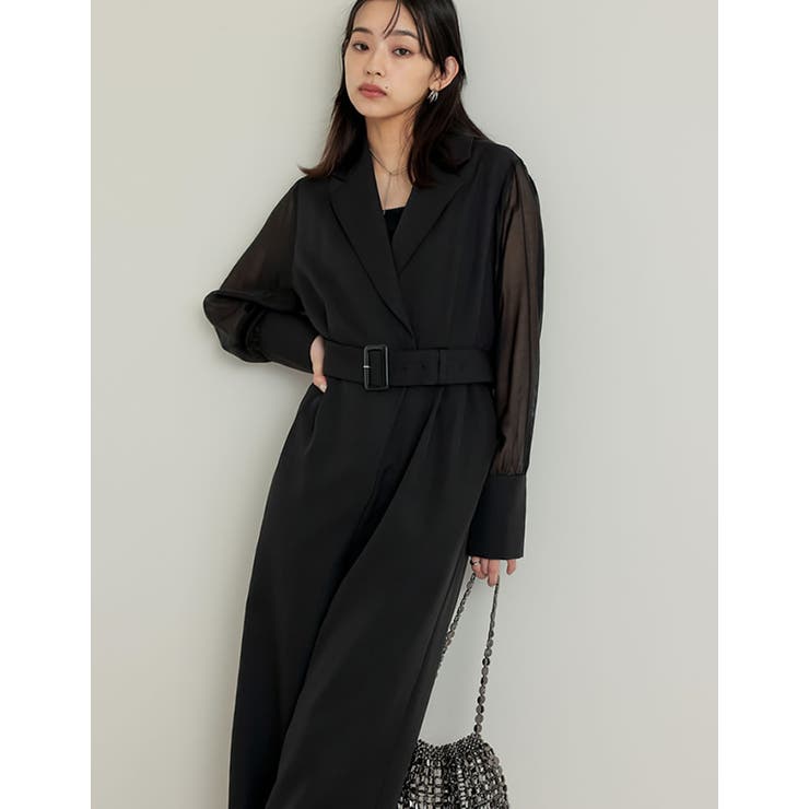 Re:EDIT [低身長/大きいサイズ有]ベルト付きシアーボリュームスリーブオールインワン パンツ・ズボン shoplistselect-10356769 SHOPLIST サンプル画像2