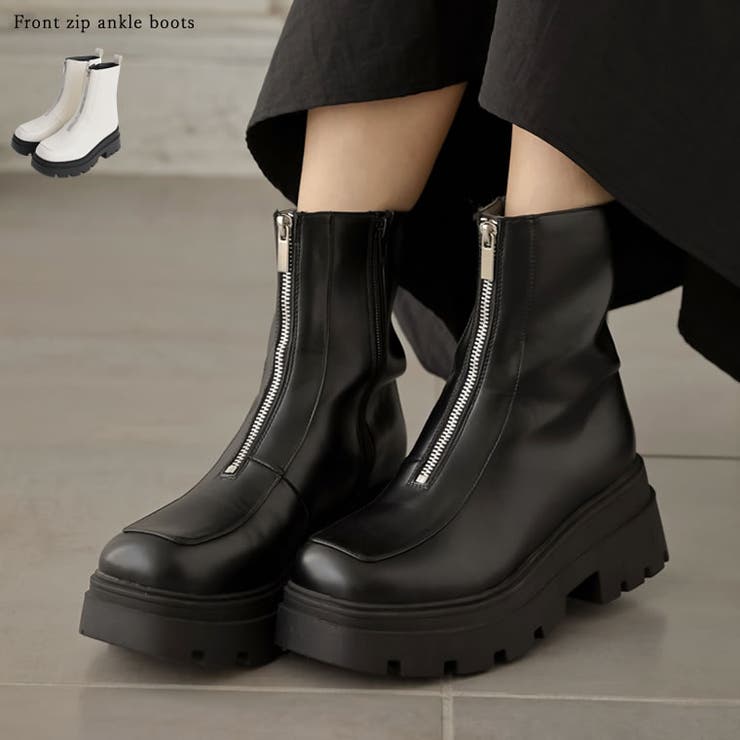 Re:EDIT [大きいサイズ有]フロントジップトラックソールブーツ シューズ・靴