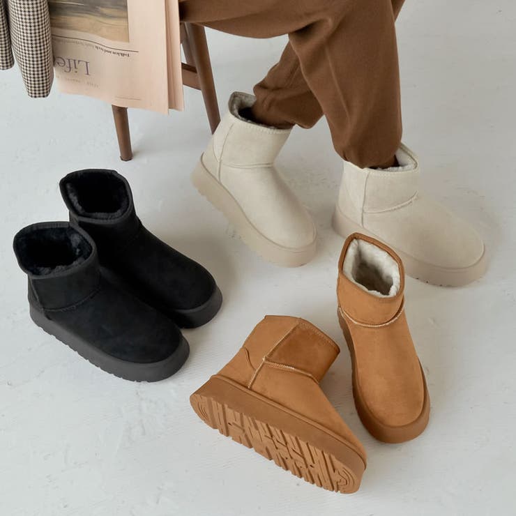 Re:EDIT [大きいサイズ有]厚底ショートムートンブーツ シューズ・靴