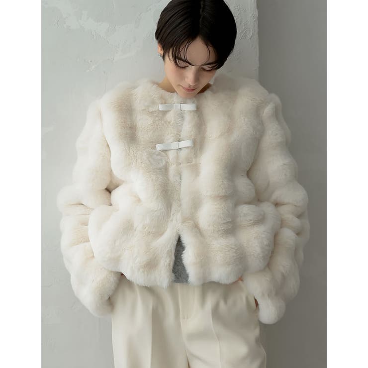 【10％OFFクーポン！8/11(火)1:59まで】Re:EDIT [2024-25 WINTER COLLECTION][MEISM by Re:EDIT]ブロックフェイクファーリボン付ショートコート アウター(コート・ジャケットなど) shoplistselect-10356911 SHOPLIST サンプル画像3