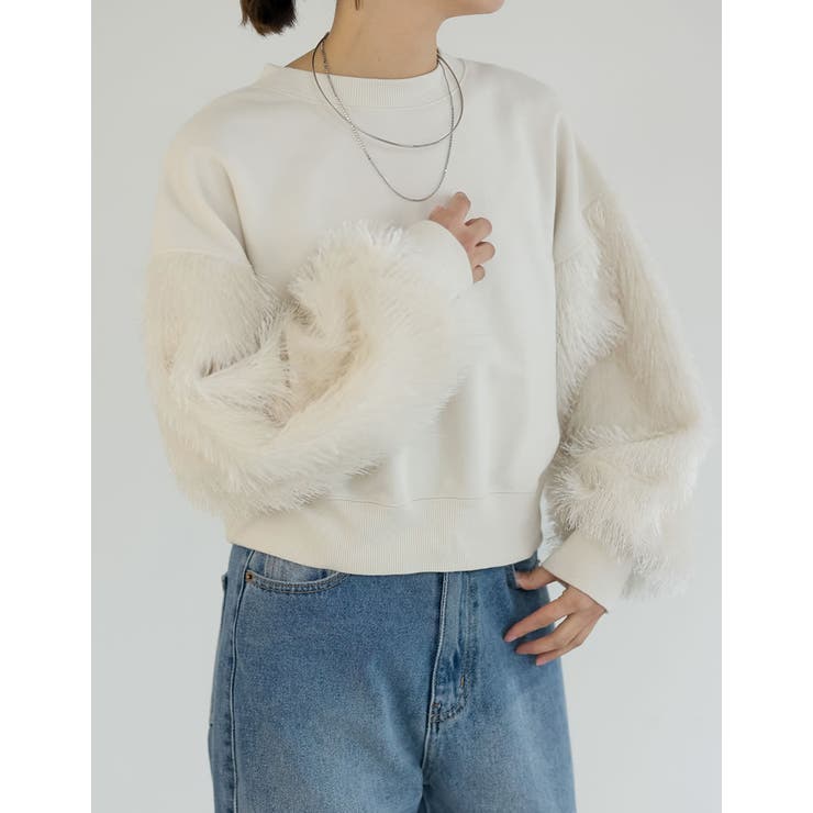 【10％OFFクーポン！10/27(火)9:59まで】Re:EDIT ラメフェザースリーブ裏毛ショート丈プルオーバー トップス shoplistselect-10357054 SHOPLIST サンプル画像3