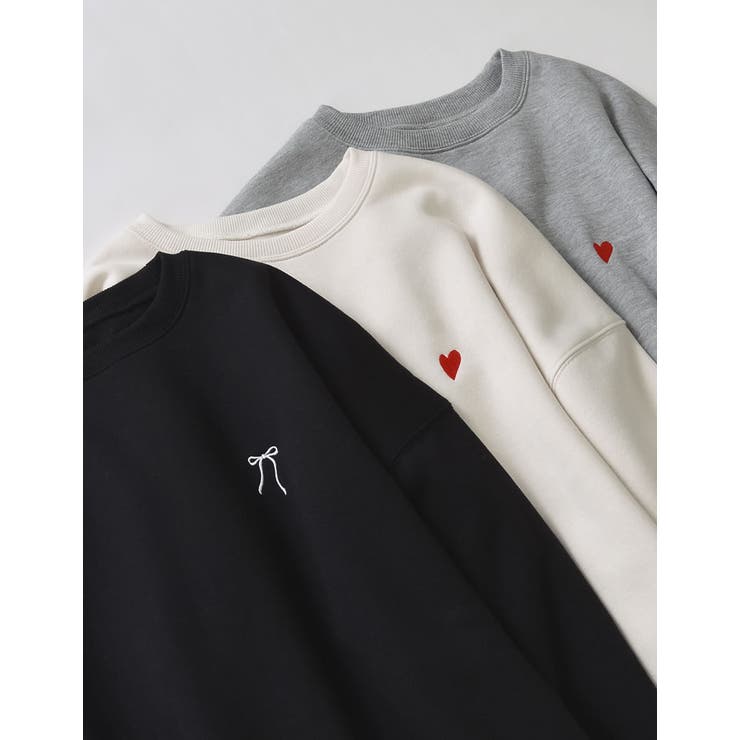Re:EDIT 裏起毛ハートorリボンワンポイント刺繍スウェット トップス shoplistselect-10357062 SHOPLIST サンプル画像2