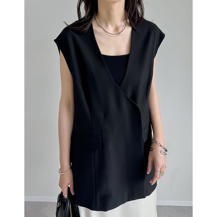 Re:EDIT ストレッチミックスツイルノーカラーVネックベスト トップス shoplistselect-10357103 SHOPLIST サンプル画像2