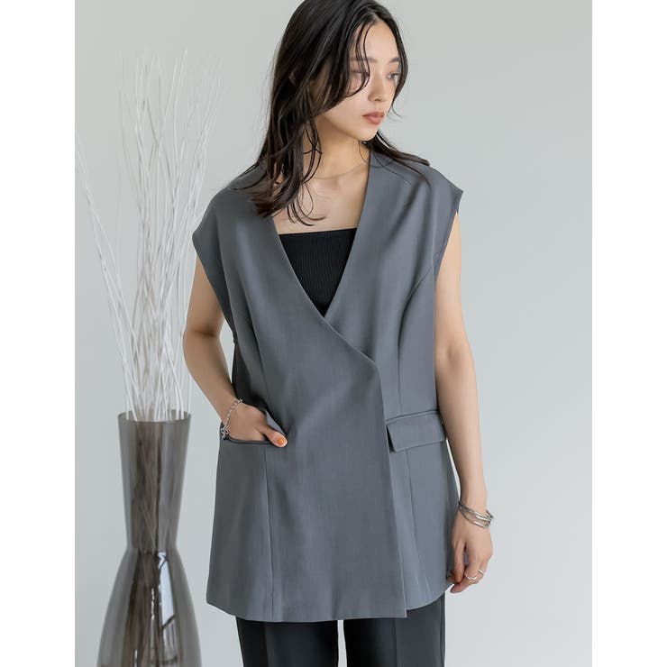 Re:EDIT ストレッチミックスツイルノーカラーVネックベスト トップス shoplistselect-10357103 SHOPLIST サンプル画像3