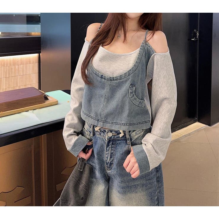 【10％OFFクーポン！5/7(木)9:59まで】Ulysses デニム切り替えスウェットオフショルダートップス トップスUlysses デニム切り替えスウェットオフショルダートップス トップス