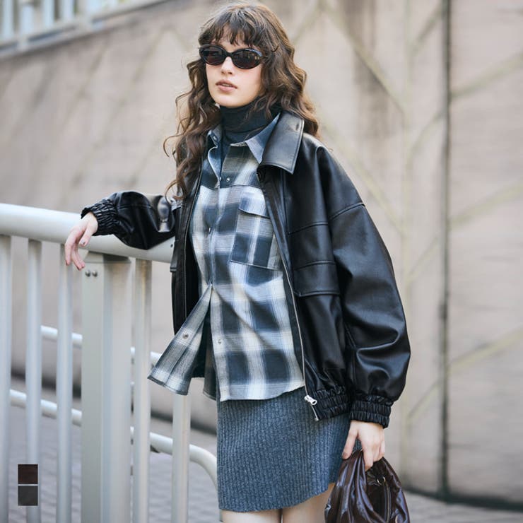 【20％OFFクーポン！11/20(木)限定！】coca フェイクレザーオーバーサイズジャケット アウター(コート・ジャケットなど)のサムネイル