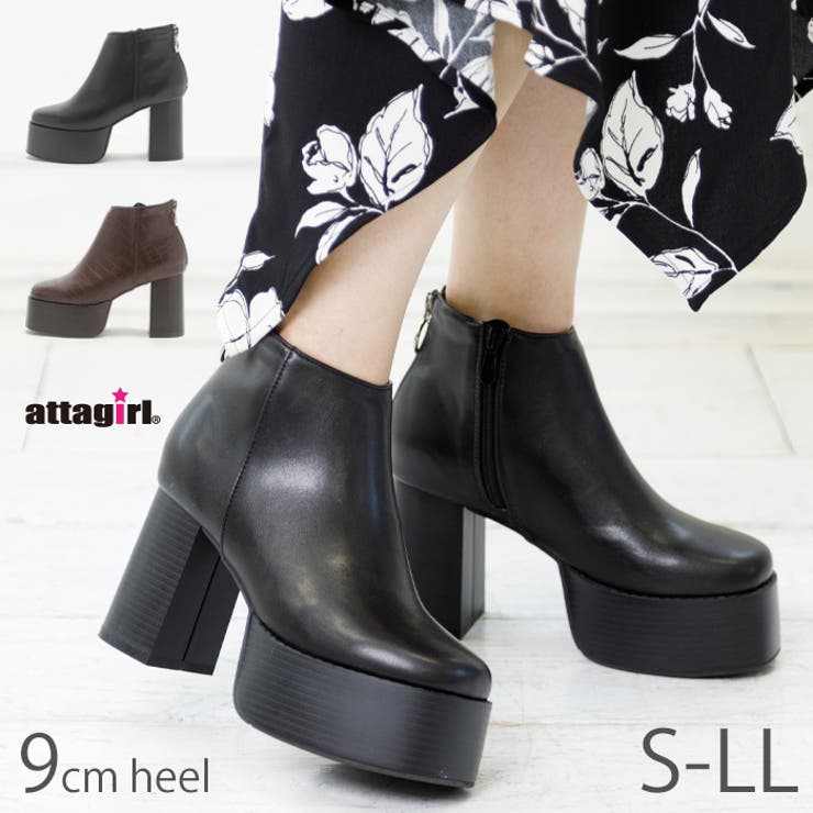 【10%OFFクーポン!11/27(木)1:59まで】attagirl 9cmヒール スクエアトゥジッパーデザインショートブーツ シューズ・靴