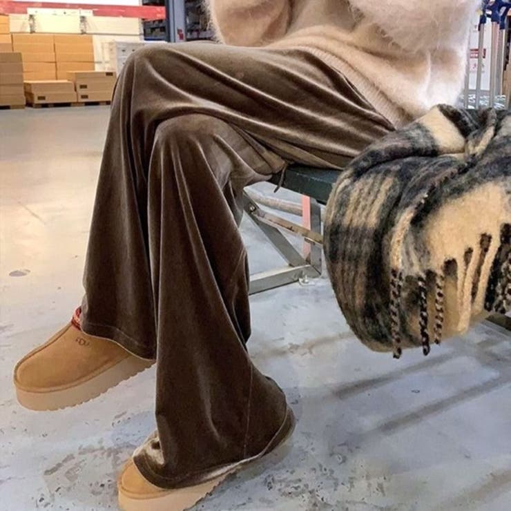 maison de LATIR ベロアワイドパンツ ワイド ルーズ ベロア フルレングス 暖かい パンツ パンツ・ズボン