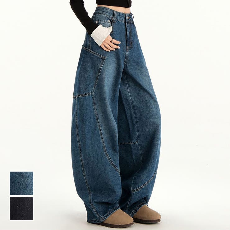maison de LATIR すっきり美脚見えフルレングスパンツ バナナパンツ デザイン レトロ ボトム ズボン おしゃれ トレンド ハイウエスト スタイルアップ 脚長 ポケット付き 実用的 シーズンライク 春 大人カジュアル デイリー お出かけ ボタ
