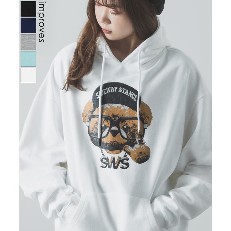 improves パーカー メンズ SIDEWAY STANCE サイドウェイスタンス オリジナルプリント グラフィック スウェット チーズベア オーバーサイズ アメカジ カジュアル トップス