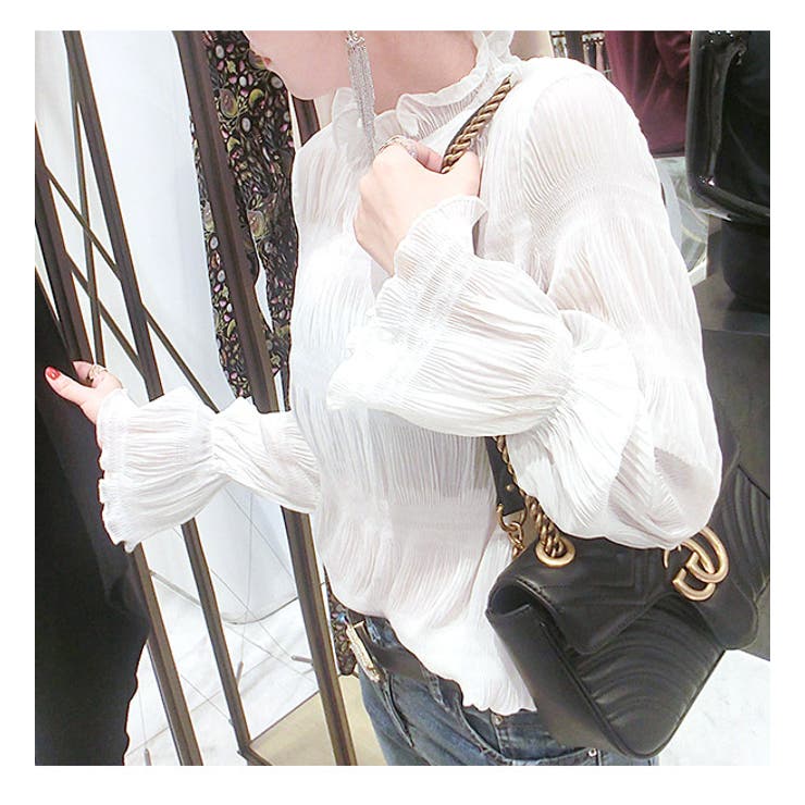 maison de LATIR シャツ シフォンシャツ レディース 長袖 タートルネック ブラウス 着痩せ おしゃれ オフィス トップス　プリーツ　シフォン　無地　長袖　カジュアル　大人可愛い　エレガント　フェミニン　パーティ　オフィス　お出かけ　韓国フ