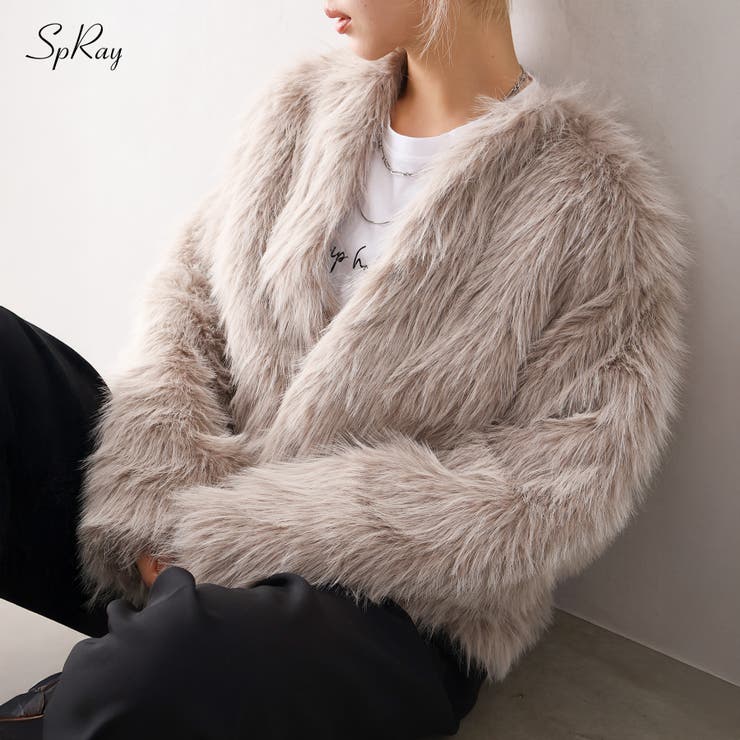 SpRay ロングフォックスノーカラージャケット アウター(コート・ジャケットなど)