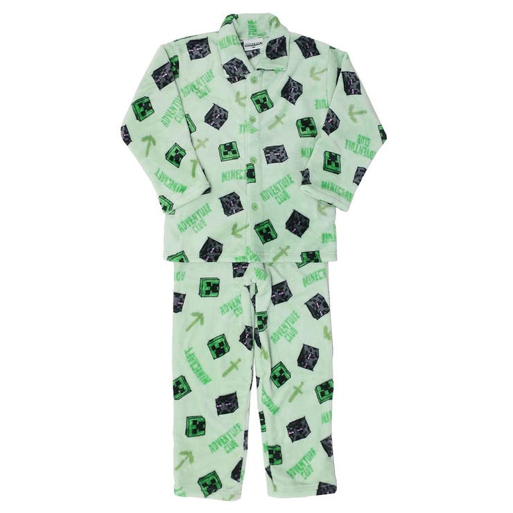 cinemacollection マインクラフト キッズファッション 総柄長袖ニットシャツ グリーン Minecraft カイ..