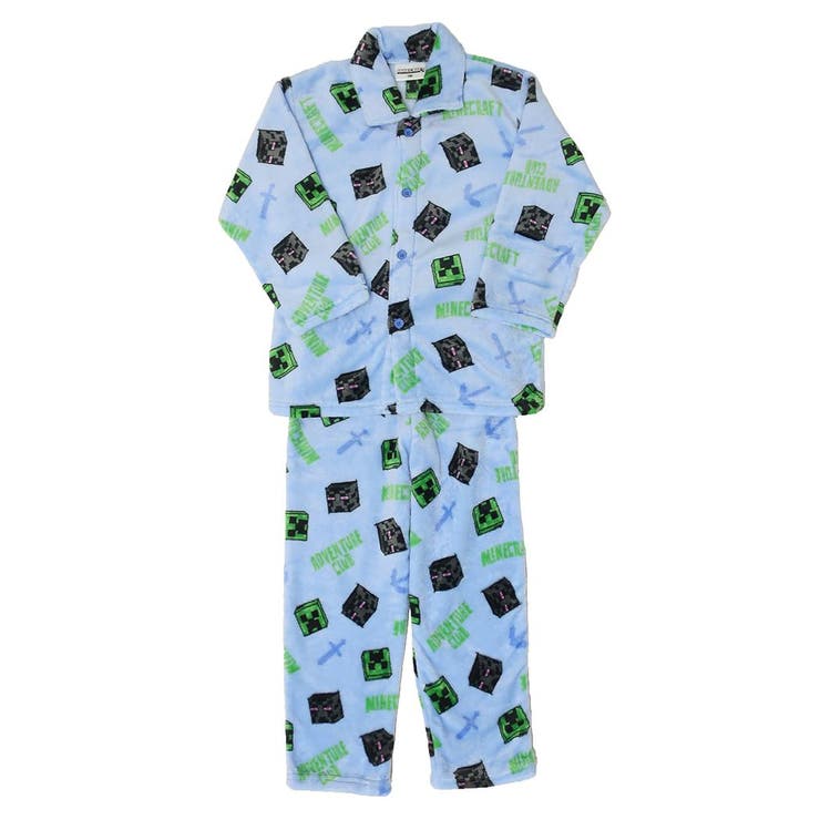 cinemacollection マインクラフト キッズファッション 総柄長袖ニットシャツ サックス Minecraft カイ..