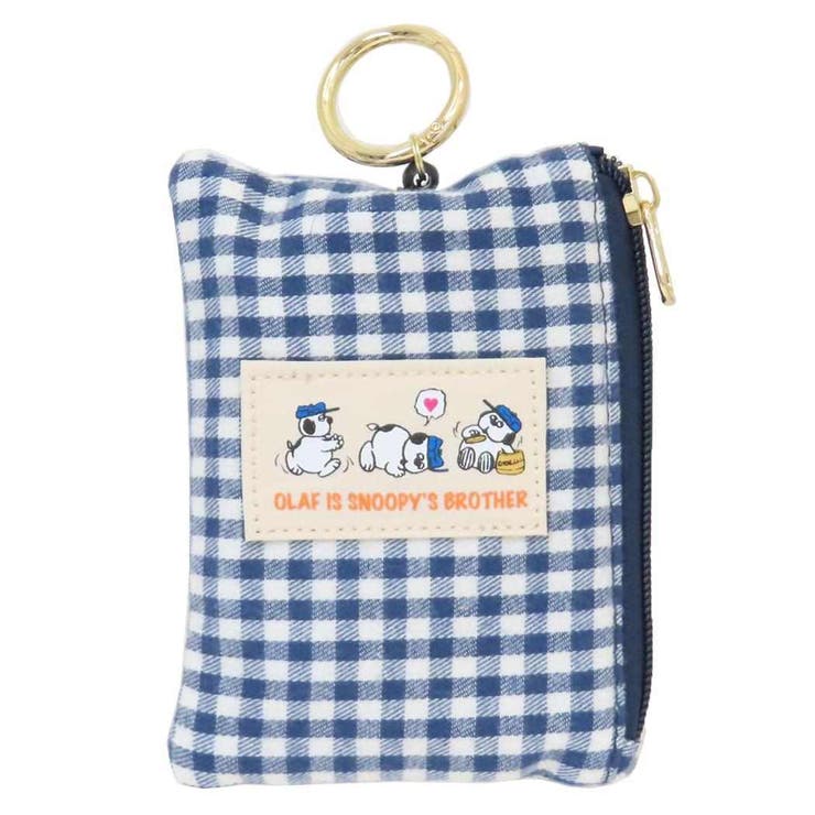 cinemacollection スヌーピー キーケース＆定期入れ パスポーチ リール付き オラフ ネイビーチェックシリーズ ピーナッツ マリモクラフト キー＆パスポーチ ICカードケース 鍵ケース キャラクター グッズ 小物