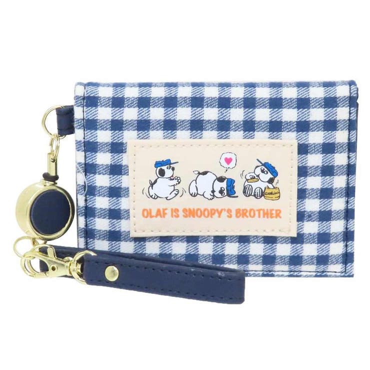 cinemacollection スヌーピー 定期入れ リール付き二つ折りパスケース オラフ ネイビーチェックシリーズ ピーナッツ マリモクラフト ICカードケース キャラクター グッズ 小物