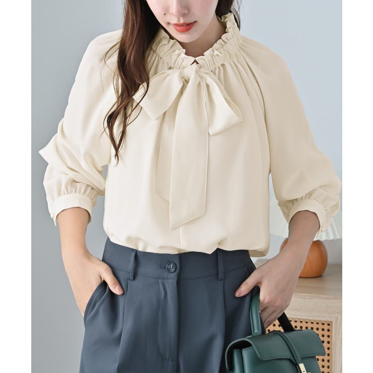 【10％OFFクーポン！2/10(火)1:59まで】alotta フリル衿ボウタイデザインブラウス トップス