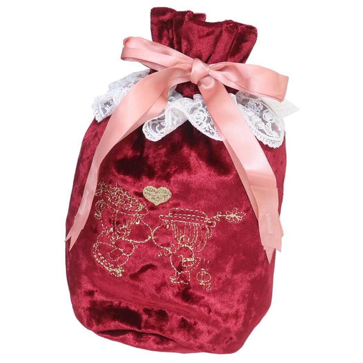 cinemacollection 水森亜土 巾着袋 レース＆ベロア巾着 キス ワタナベ 手提げかばん キャラクター グッズ 浴衣・着物