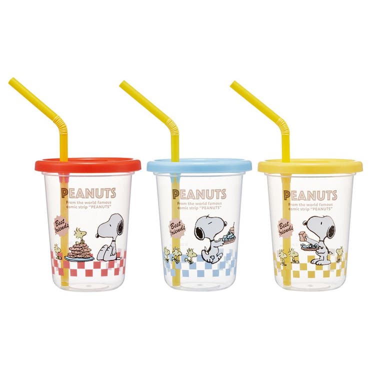 【10％OFFクーポン！3/26(木)1:59まで】cinemacollection スヌーピー 蓋付きプラコップ ストロー付タンブラー 3個セット 230ml 80s カフェ ピーナッツ スケーター フタ付きコップ キャラクター グッズ 食器・キッチン