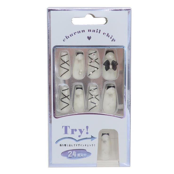 【ポイント2倍＆クーポン！3/11(水) 1:59まで】cinemacollection コスメ雑貨 ネイルチップ ロングスクエアタイプ MARBLE RIBBON カミオジャパン ネイルアート 付け爪 おしゃれ グッズ ネイル・マニキュア