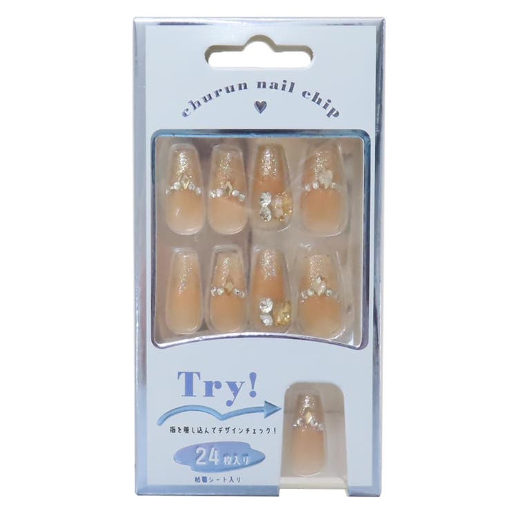 【10％OFFクーポン！3/26(木)1:59まで】cinemacollection コスメ雑貨 ネイルチップ ロングスクエアタイプ ORANGE BEIGE GLITTER カミオジャパン 付け爪 おしゃれ グッズ ネイル・マニキュア