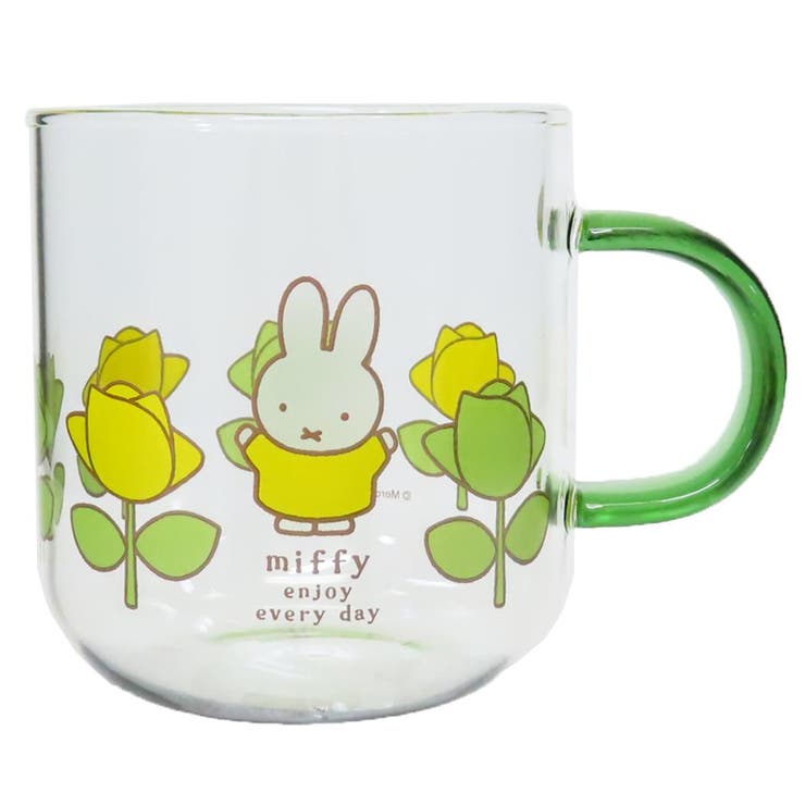 【10％OFFクーポン！1/16(金)1:59まで】cinemacollection ミッフィー マグカップ カラーハンドル 耐熱ガラスマグ グリーン ローズ ディックブルーナ 金正陶器 かわいい オシャレ 使いやすい 絵本キャラクター グッズ 食器・キ