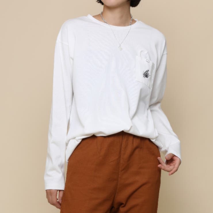 【10%OFFクーポン!11/27(木)1:59まで】aimoha 【genxder】ユニセックス オリジナル蝶々刺繍ポケットロングTシャツ トップス