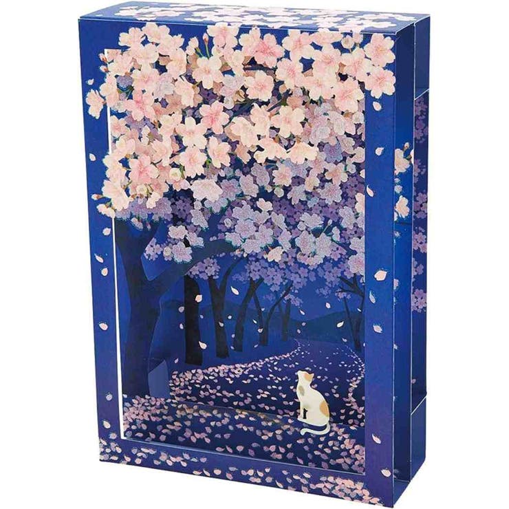 cinemacollection グリーティングカード ハル JSC19-4 立体レーザーカットカード 春　箱形夜桜とネコ サンリオ お祝い プレゼント メッセージカード かわいい グッズ 文房具
