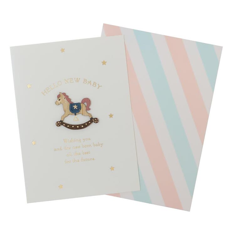 cinemacollection グリーティングカード ウッドパーツベビーカード 木馬 APJ メッセージカード 出産 お祝い 封筒付き グッズ 文房具