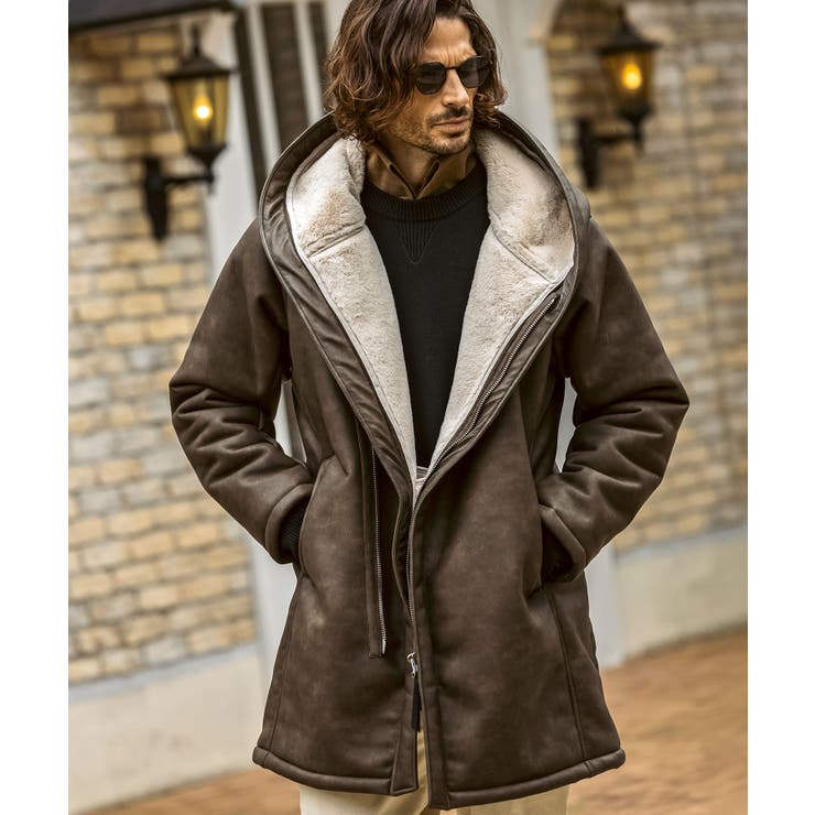 SHIFFON JH junhashimoto ジェイエイチ ジュンハシモト マイクロスウェードラップコート アウター メンズ 防寒 フェイクファー あたたかい おしゃれ かっこいい ブランド アウター(コート・ジャケットなど)