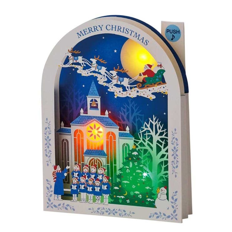 cinemacollection CHRISTMAS グリーティングカード メロディ JXPM21-4 クリスマスカード 立体 教会の上を飛ぶサンタとトナカイ ...