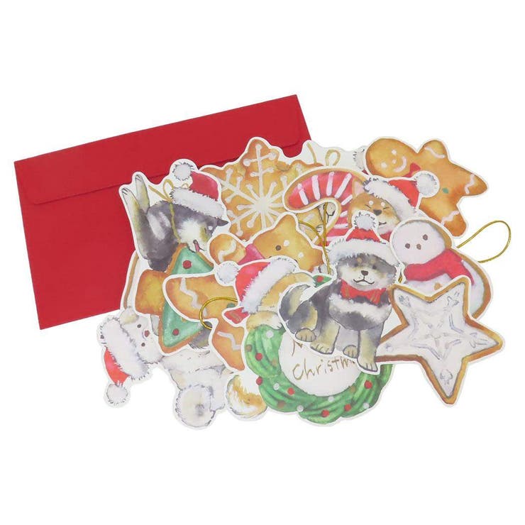 cinemacollection 村田夏佳 グリーティングカード しばいぬとクリスマスガーランドカード アイシングクッキー いぬ アクティブコーポレーション ギフト雑貨 封筒付き インテリア CHRISTMAS Xmasカード グッズ 文房具