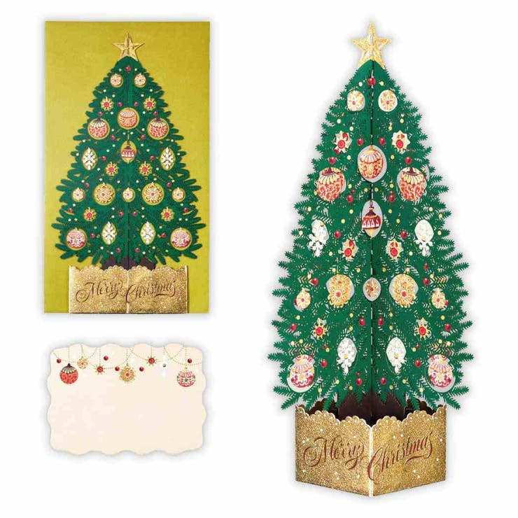 cinemacollection クリスマスカード レーザーカットカード 立体カード レーザーグリーンツリー3 日本ホールマーク Xmas メッセージカード グ...