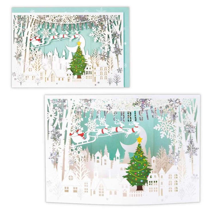 cinemacollection クリスマスカード レーザーカットカード 立体カード カーブレーザーホワイトタウン2 日本ホールマーク Xmas メッセージカー...