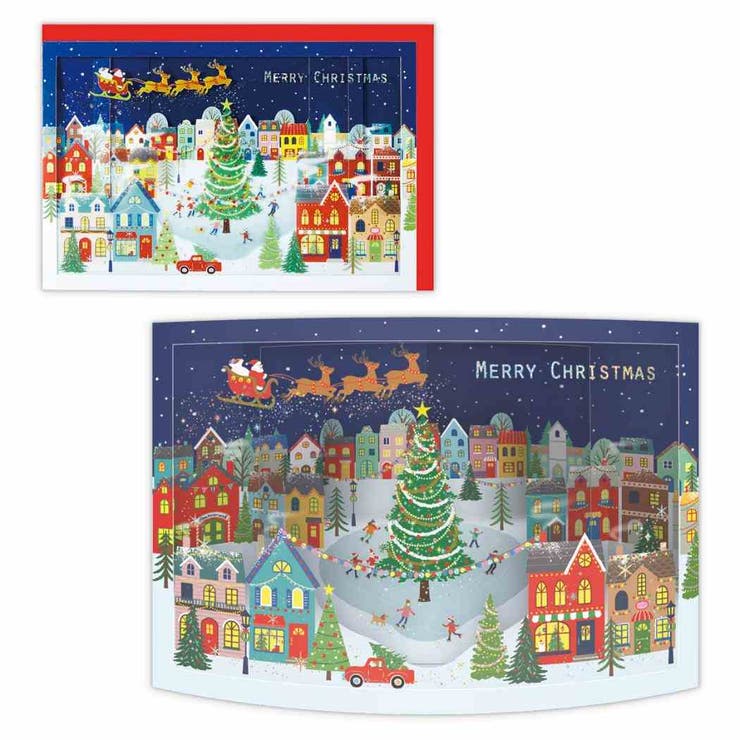 cinemacollection クリスマスカード 飾って楽しめるカード 立体カード カーブ箔クリスマスタウン 日本ホールマーク Xmas メッセージカード グ...