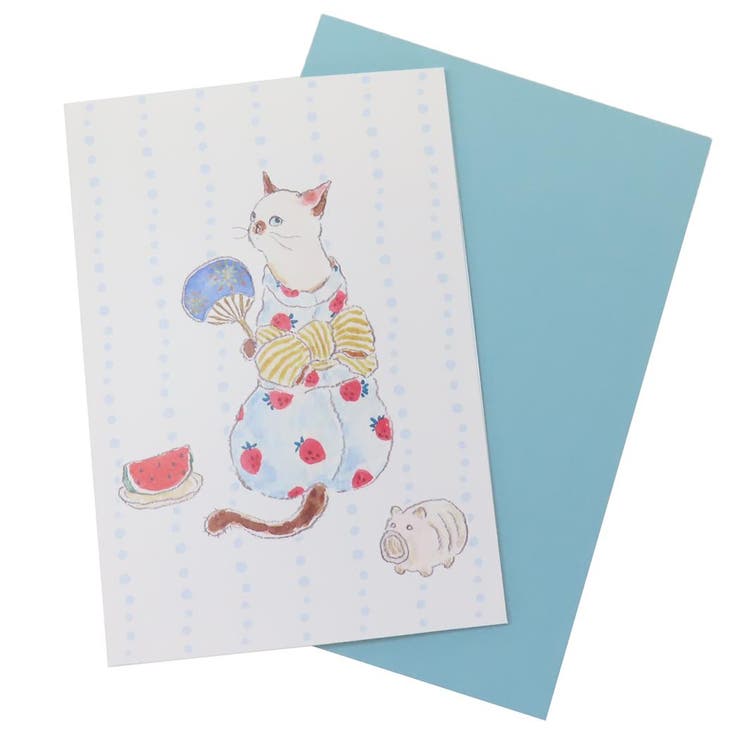 cinemacollection トコロコムギ グリーティングカード 夏柄グリーティングカード 風鈴にゃんこ アクティブコーポレーション 暑中見舞い 夏 メッセ...