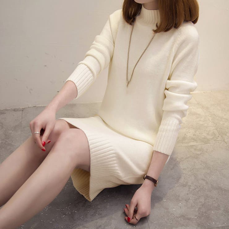 Miniministore ニットワンピース レディース 長袖 チュニックワンピース 暖か 無地 ゆるセーター トップス