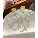 aimoha クリスタルグリーンビーズのロングピアス アクセサリー