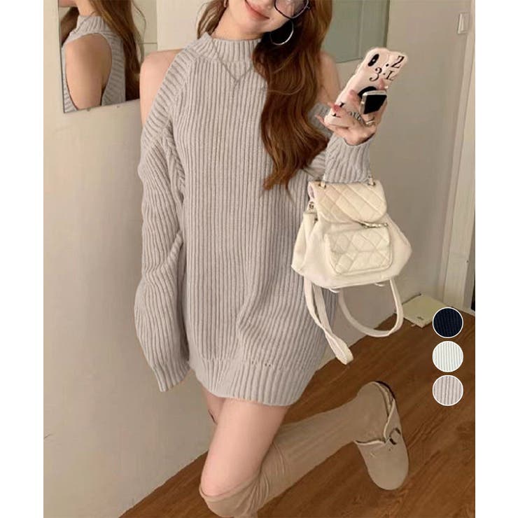 Miniministore オープンショルダーニットワンピースミニ丈 ワンピース・ドレス