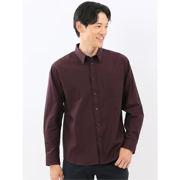 【10％OFFクーポン！2/10(火)1:59まで】TAKA-Q MEN ストレッチ ジャガード レギュラーカラー長袖シャツ トップス