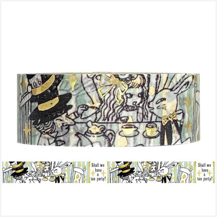 cinemacollection 不思議なアリス マスキングテープ きらぴかマスキングテープ 15mm おかしなお茶会 シール堂印刷 ゴールドホログラム箔 デコ...