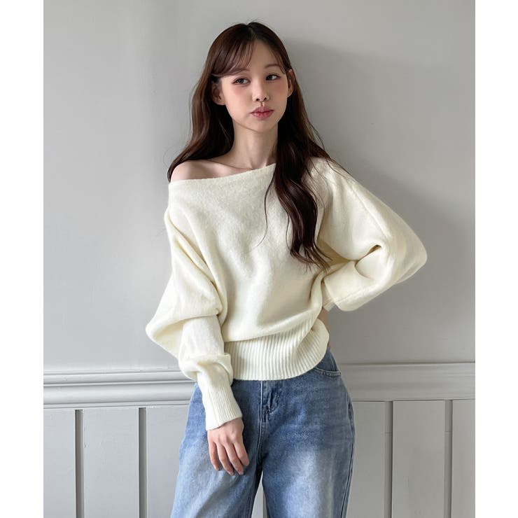 by muni:r 【3WAY・着用動画あり・4色展開】ストラップオフショルダーニット/2025 AW COLLECTION トップス