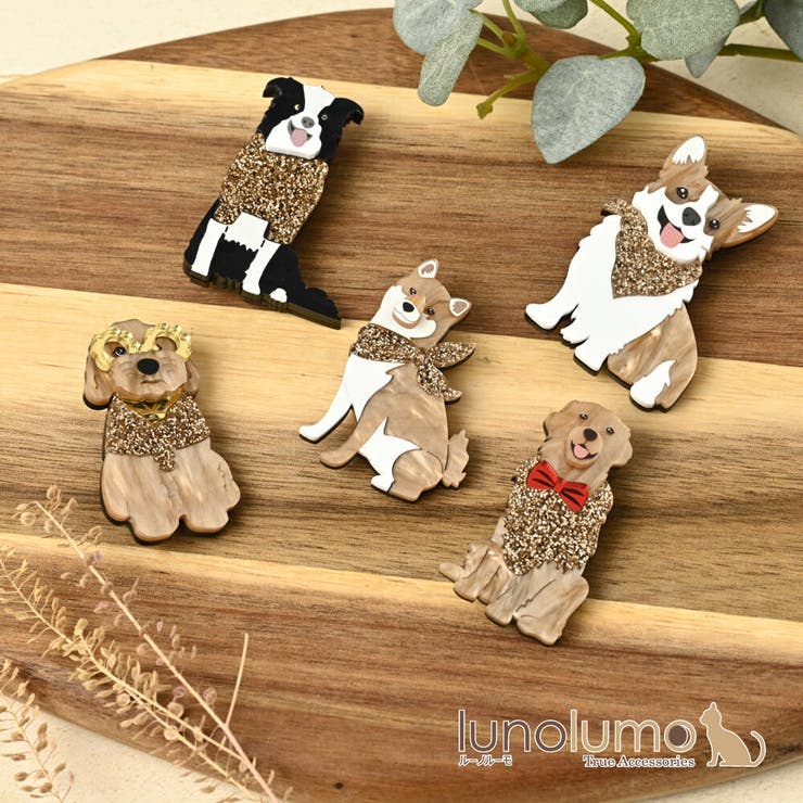 【10％OFFクーポン！1/29(木)1:59まで】lunolumo ブローチ レディース 犬 柴犬 コーギー ゴールデン ボーダー プードル 樹脂 プレゼント BR アクセサリー