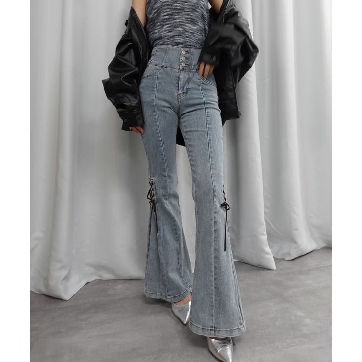 CORNERS ハイウエストレースアップフレアパンツ パンツ・ズボン